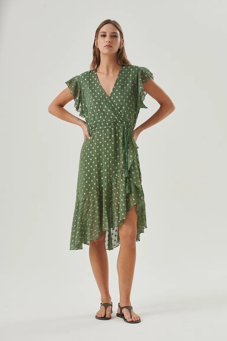 Vestido cruzado con detalles brillantes y diseño envolvente para una apariencia femenina y elegante de Sweet en Vestidos para argentina