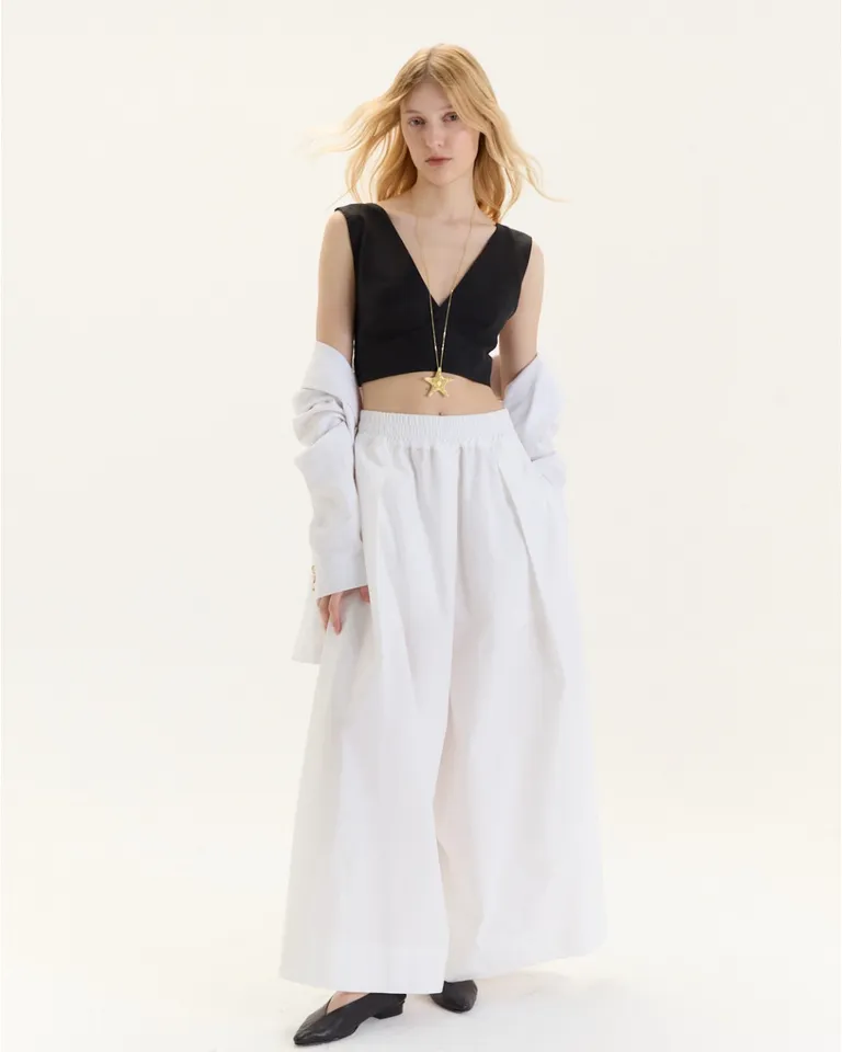 Pantalón amplio y ancho de algodón con detalles de tablas y bolsillos laterales de Blue Sheep en Pantalones para argentina