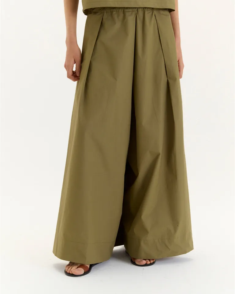 Pantalón amplio y ancho de algodón con detalles de tablas y bolsillos laterales de Blue Sheep en Pantalones para argentina