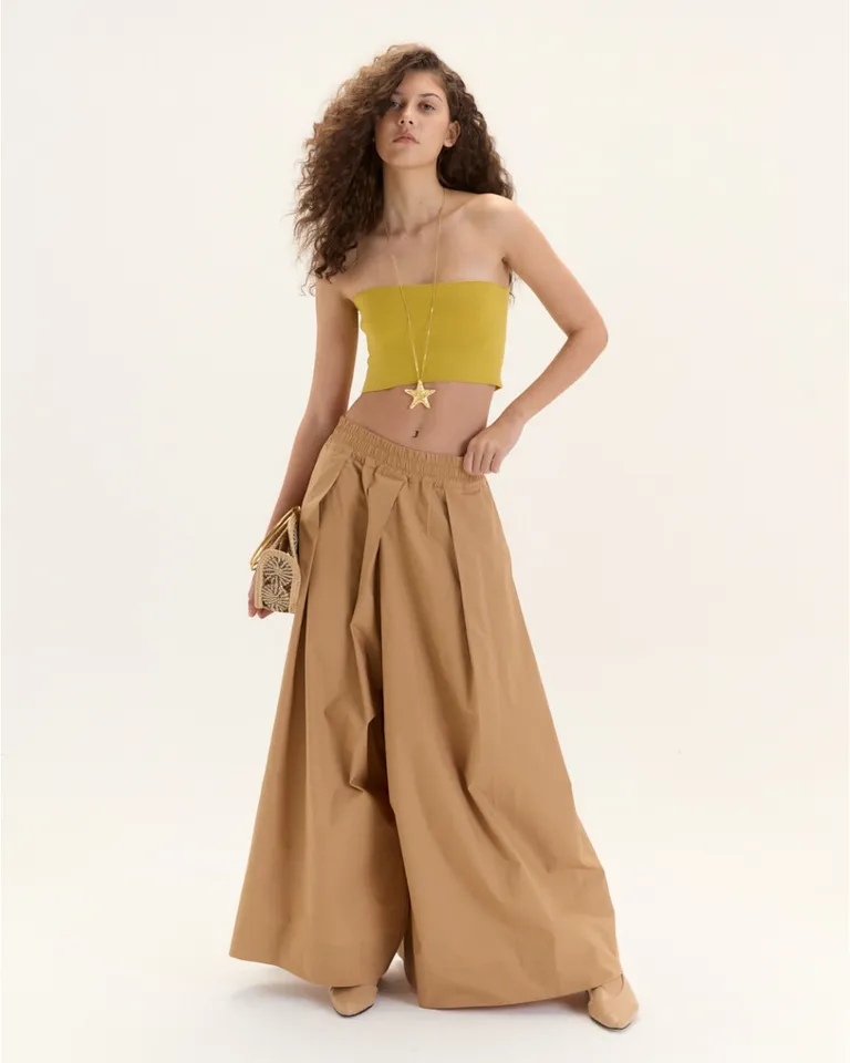 Pantalón amplio y ancho de algodón con detalles de tablas y bolsillos laterales de Blue Sheep en Pantalones para argentina