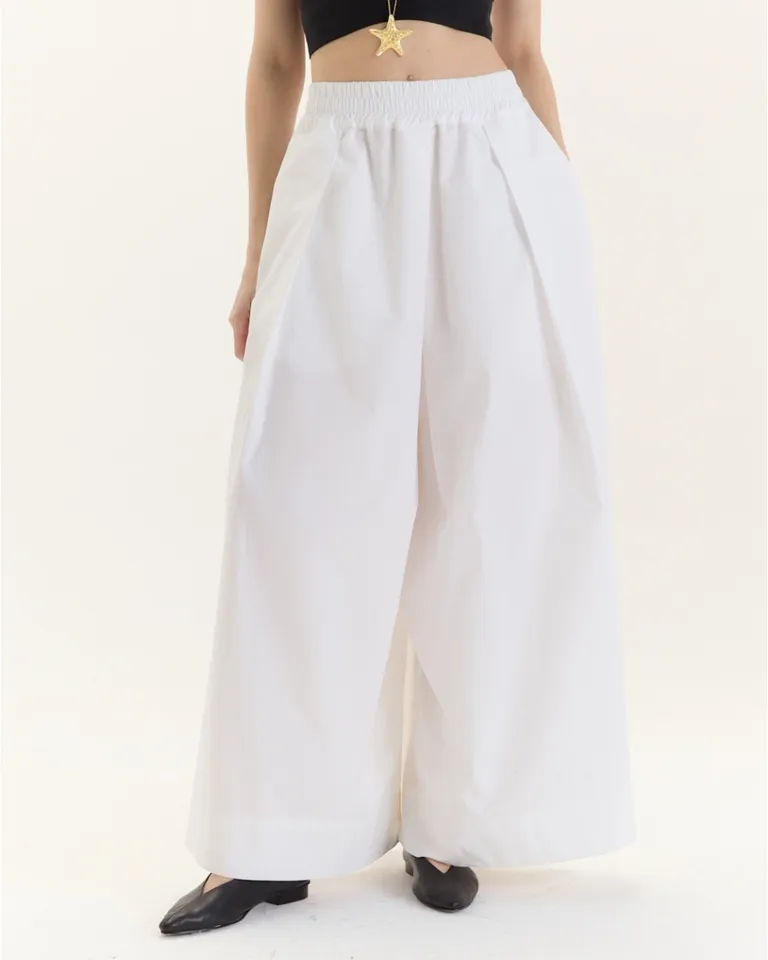 Pantalón amplio y ancho de algodón con detalles de tablas y bolsillos laterales de Blue Sheep en Pantalones para argentina