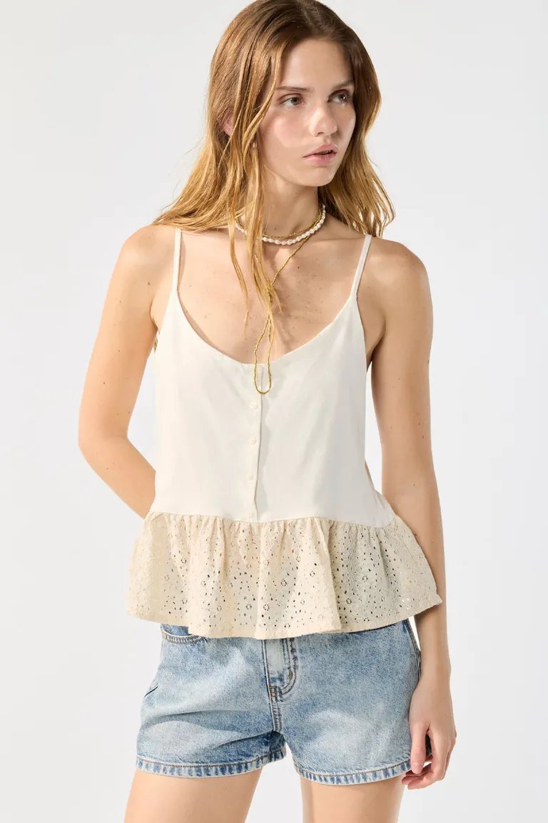 Musculosa de algodón con detalles de encaje para mujer de Cuesta Blanca en Tops para argentina