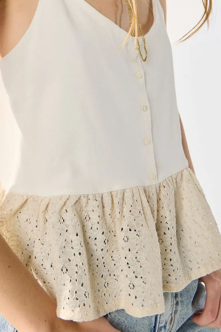 Musculosa de algodón con detalles de encaje para mujer de Cuesta Blanca en Tops para argentina