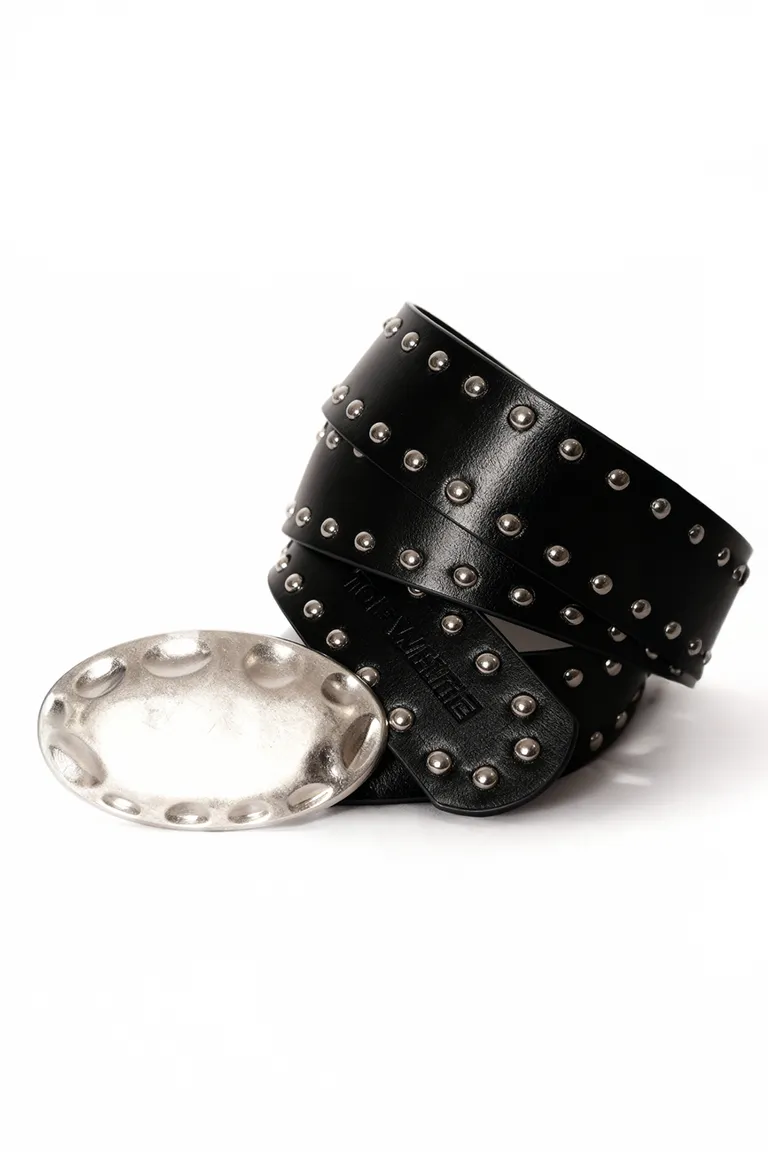 Cinturón Recto con Tachas Circulares y Hebilla Chapada de Top White en Cinturones para argentina