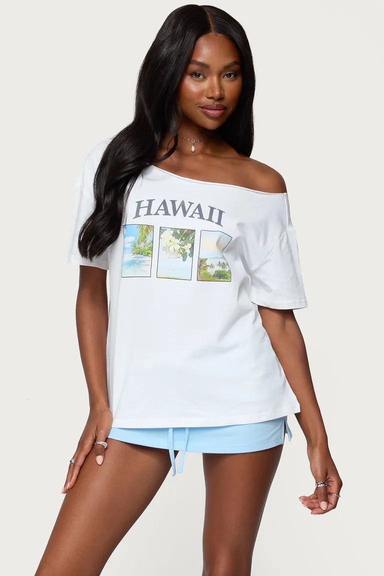 Remera hawaiana con hombros descubiertos de Edikted en Remeras para argentina