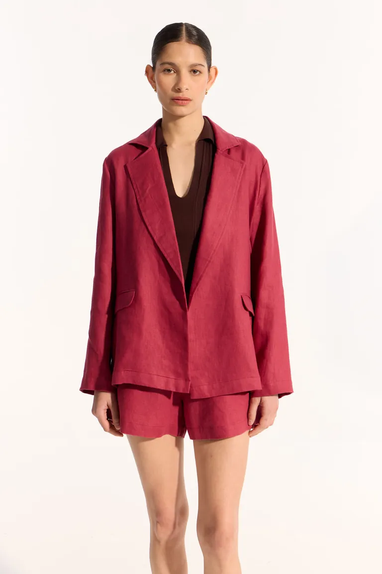 Blazer rojo de lino de corte holgado y mangas caídas para mujer de Portsaid en Blazers para argentina