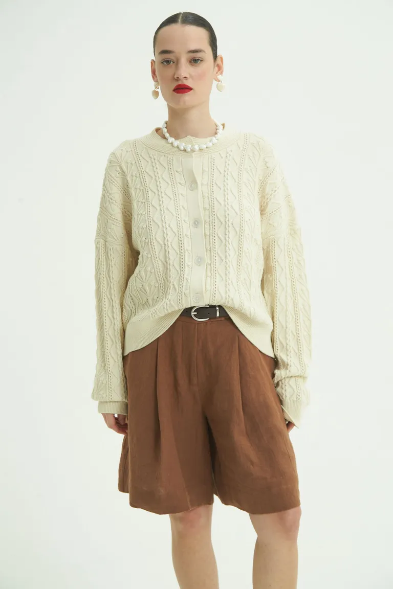 Suéter tejido en algodón con patrón ondulado, de corte amplio y manga larga de Las Pepas en Buzos y Sweaters para argentina