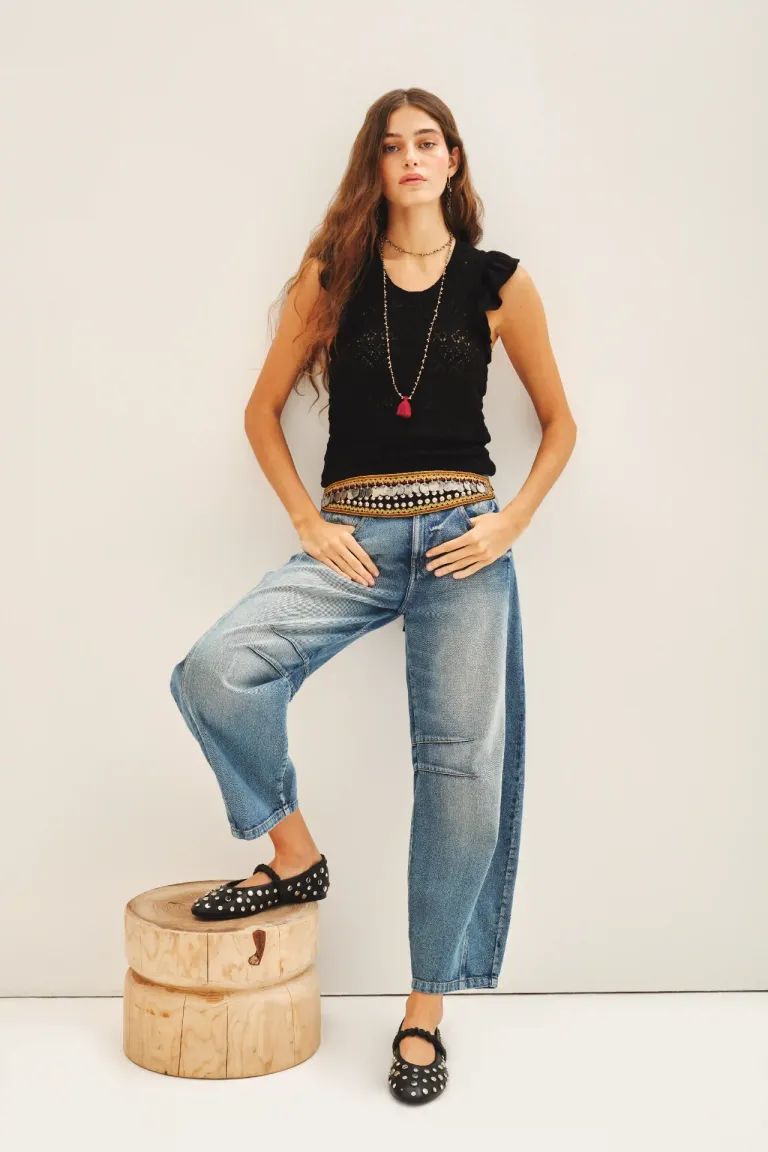 Top de algodón sin mangas con detalles en rib y volados de Rapsodia en Tops para argentina