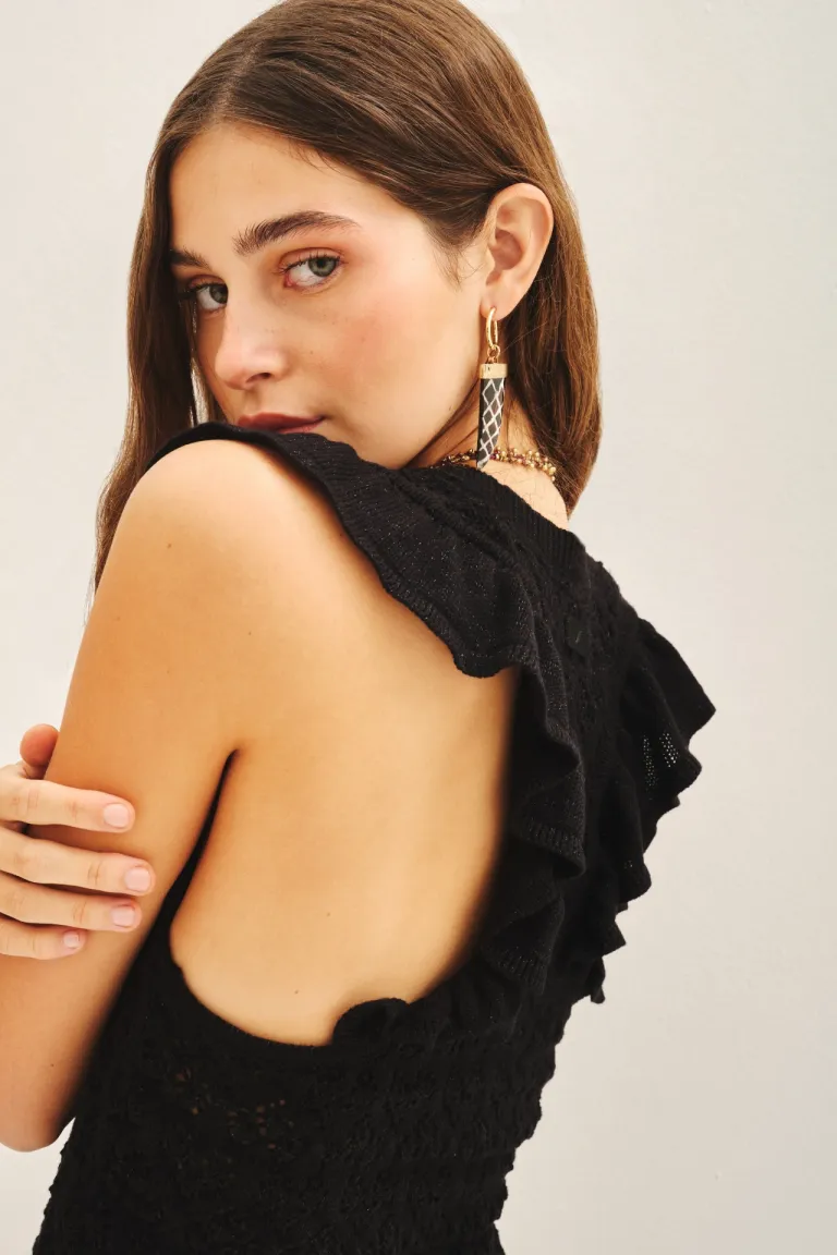 Top de algodón sin mangas con detalles en rib y volados de Rapsodia en Tops para argentina