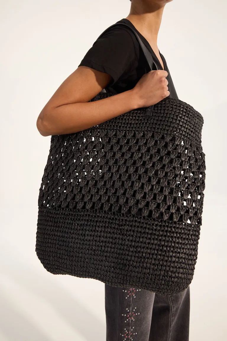 Cartera tipo shopper en tejido simil rafia con asas de PU y lazos internos ajustables de Portsaid en Bolsos y Carteras para argentina