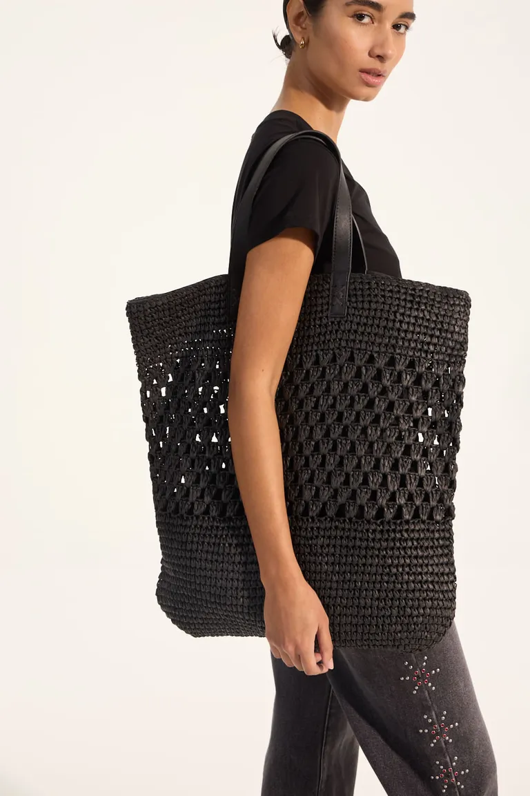 Cartera tipo shopper en tejido simil rafia con asas de PU y lazos internos ajustables de Portsaid en Bolsos y Carteras para argentina