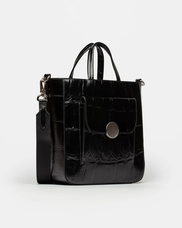 Elegante Shopper de Cuero Grabado en Diseño Croco con Herraje Niquelado de Prüne en Bolsos y Carteras para argentina