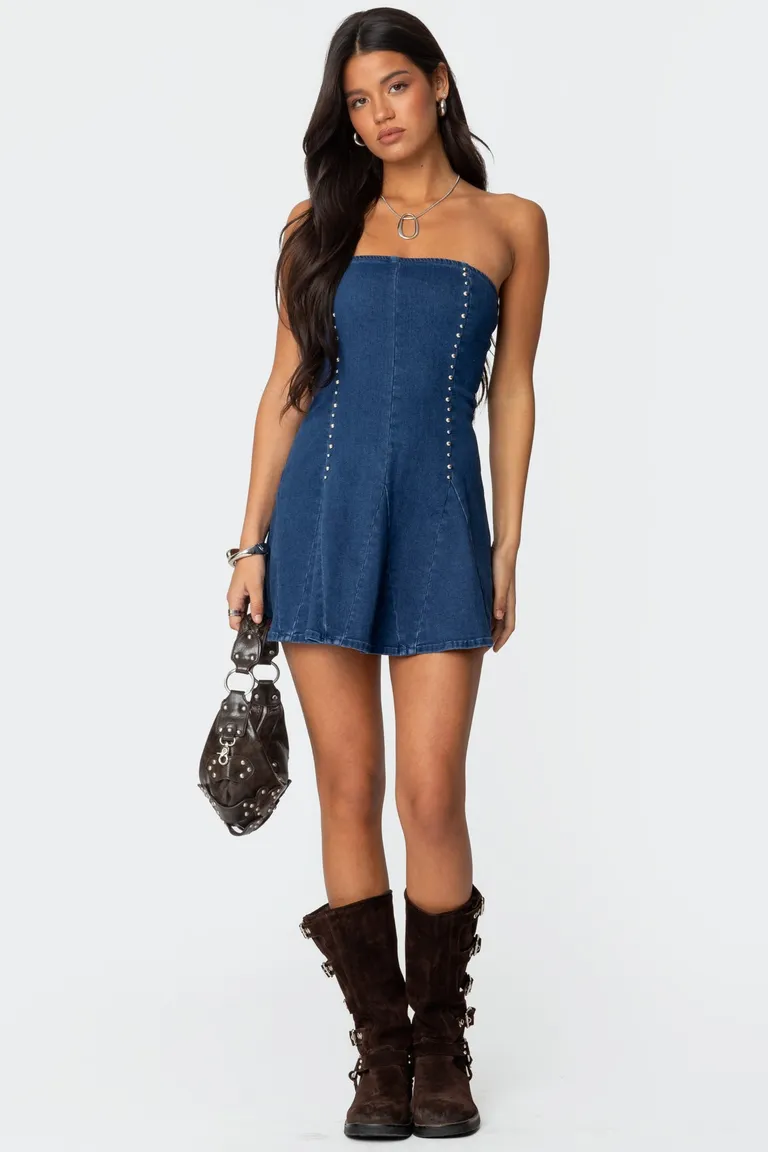 Mini vestido denim strapless fara de Edikted en Vestidos para argentina