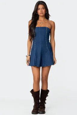 Mini vestido denim strapless fara de Edikted en Vestidos para argentina