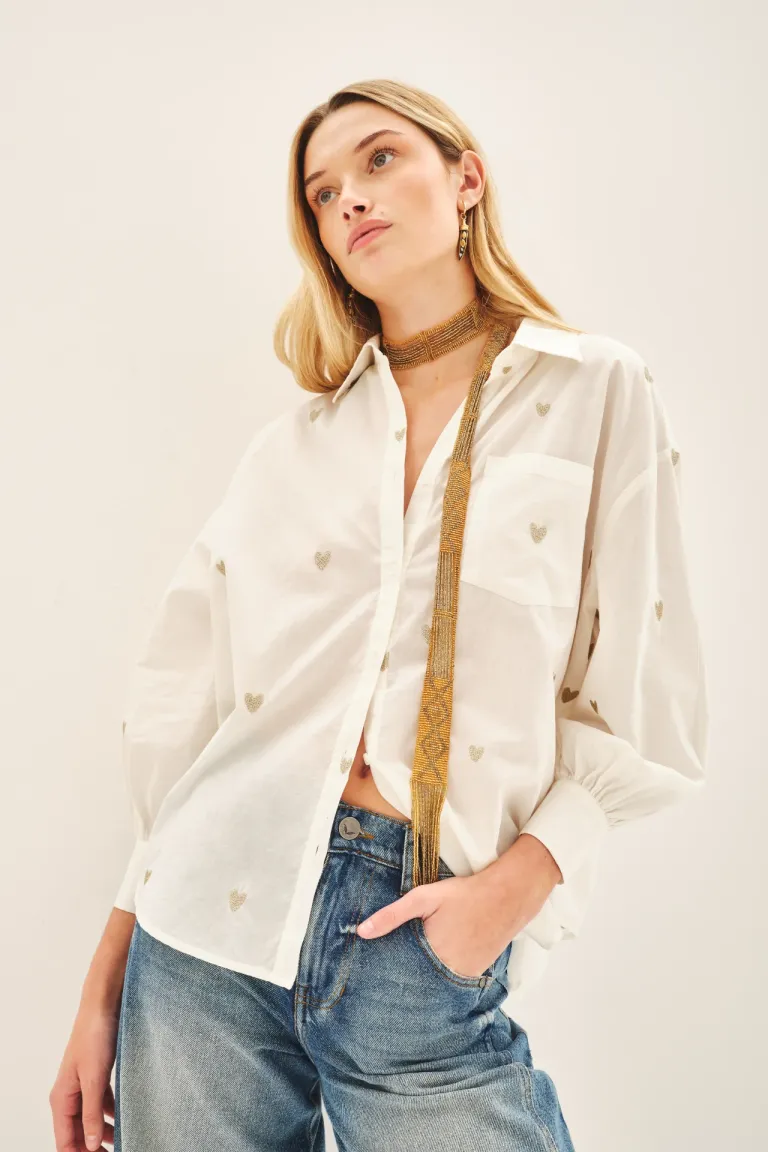 Camisa de algodón con bordados de corazones - Diseño amplio y moderno de Rapsodia en Camisas para argentina