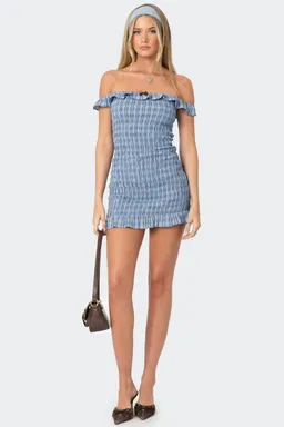 Mini vestido cuadros fruncido hombros de Edikted en Vestidos para argentina