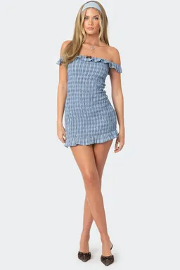 Mini vestido cuadros fruncido hombros de Edikted en Vestidos para argentina