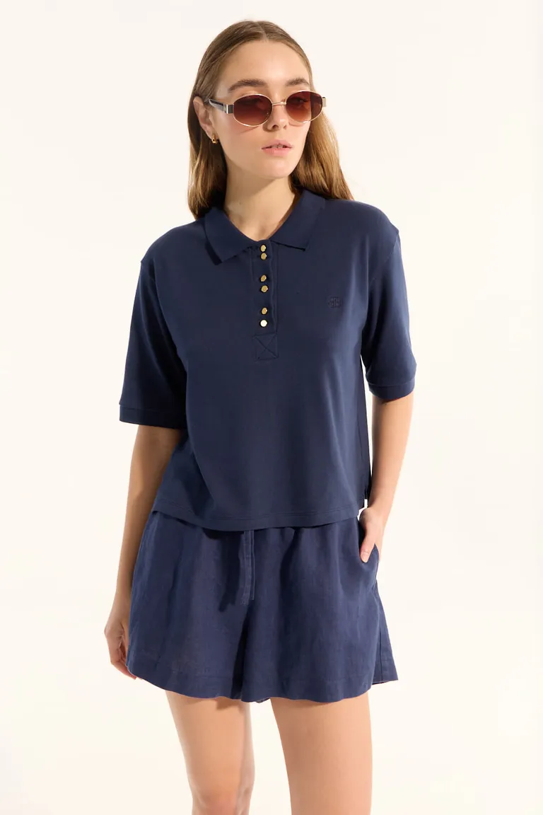 Remera de cuello polo de algodón en estilo casual para mujer de Portsaid en Remeras para argentina