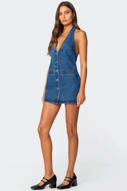 Mini vestido halter destinee denim de Edikted en Vestidos para argentina