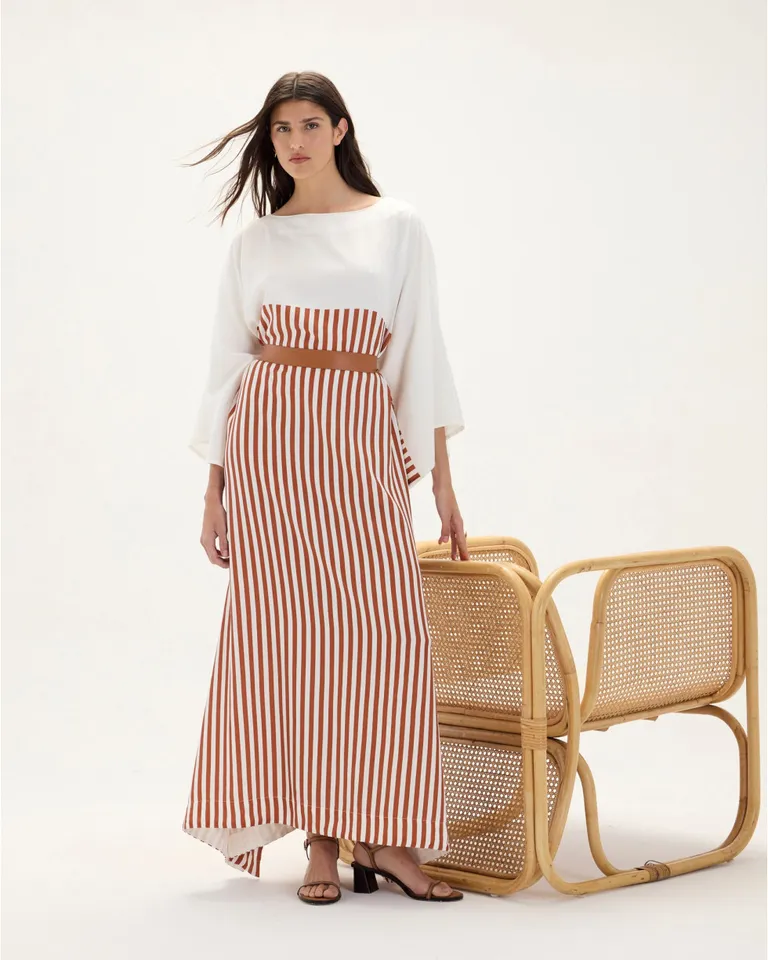 Kaftan largo diseño holgado con mangas amplias y lazo ajustable en cintura de Blue Sheep en Kimonos para argentina