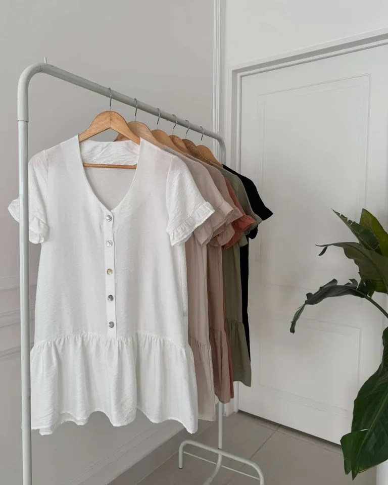 Vestido de manga corta con cuello en V y 5 botones para mujer de Hesed en Vestidos para argentina