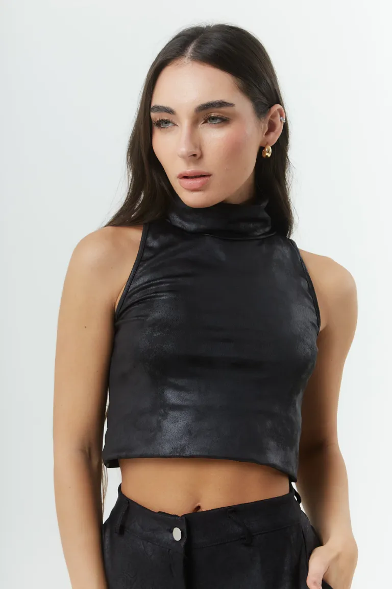 Top entallado de lycra vintage con cuello alto de Belle en Tops para argentina