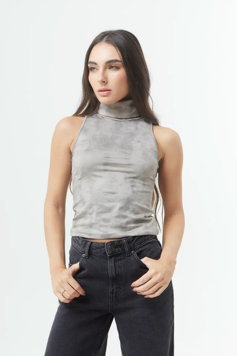 Top entallado de lycra vintage con cuello alto de Belle en Tops para argentina