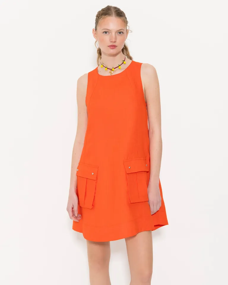 Vestido de lino naranja de diseño sencillo y elegante para mujer de Jazmin Chebar en Vestidos para argentina