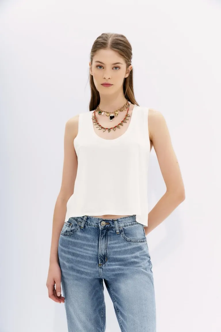 Camiseta sin mangas de algodón pima con diseño vintage de Rapsodia en Tops para argentina