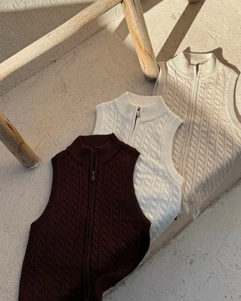 Chaleco de punto trenzado sin mangas en tono chocolate de Sky en Chalecos para argentina