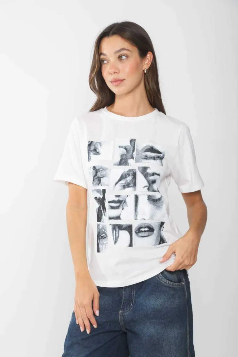 Remera de algodón con diseño gráfico moderno y femenino de Belle en Remeras para argentina