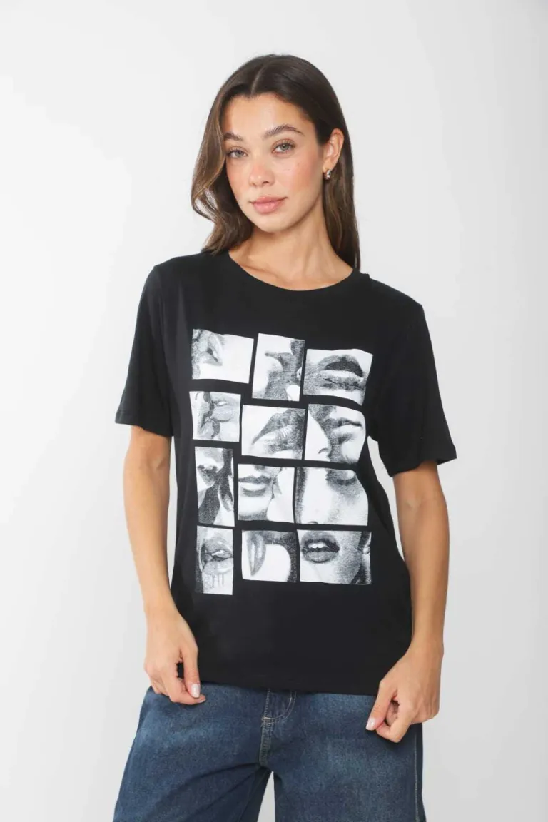 Remera de algodón con diseño gráfico moderno y femenino de Belle en Remeras para argentina