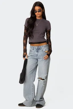 Jeans adam ancho rotos de Edikted en Pantalones para argentina
