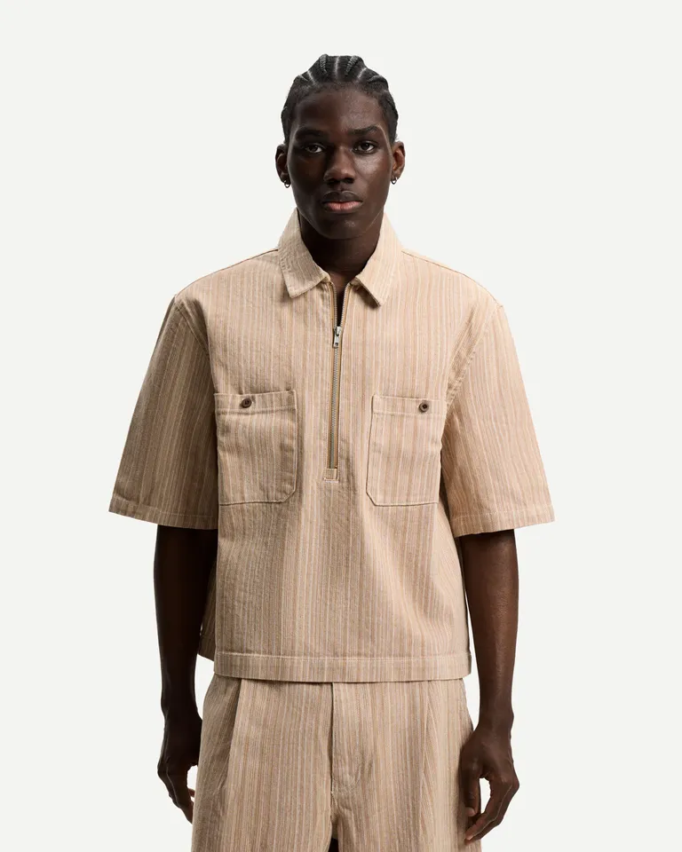 Camisa manga corta denim rayada de Bershka en Camisas para argentina