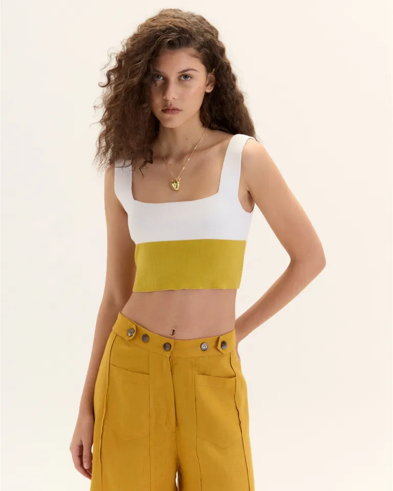 Top de punto liso con diseño a rayas en colores amarillo y blanco de Blue Sheep en Tops para argentina