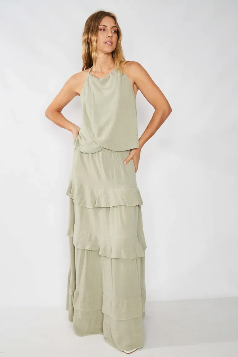 Falda larga de lino con volados, una prenda versátil y elegante para un estilo natural de Belle en Faldas para argentina