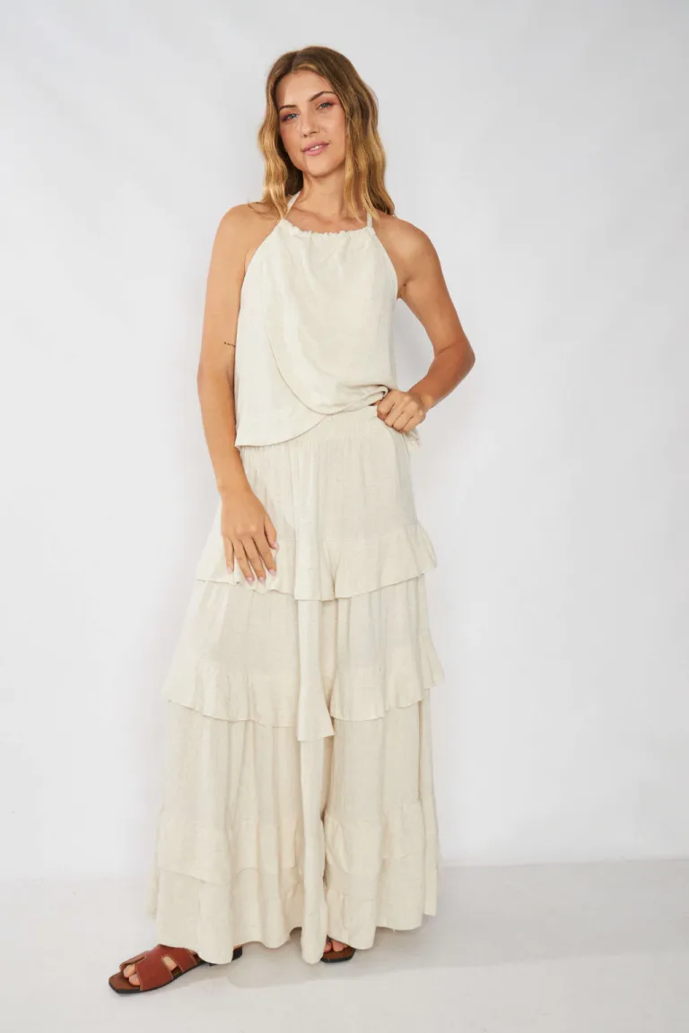 Falda larga de lino con volados, una prenda versátil y elegante para un estilo natural de Belle en Faldas para argentina