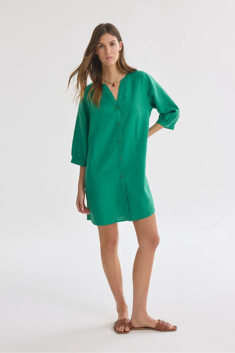 Vestido corto de manga abullonada en color verde para mujer de Akiabara en Vestidos para argentina