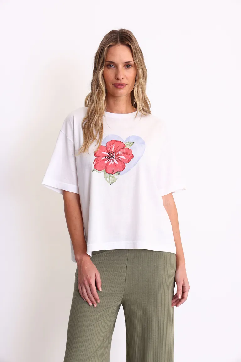 Remera de algodón con estampa floral para mujer de Yagmour en Remeras para argentina