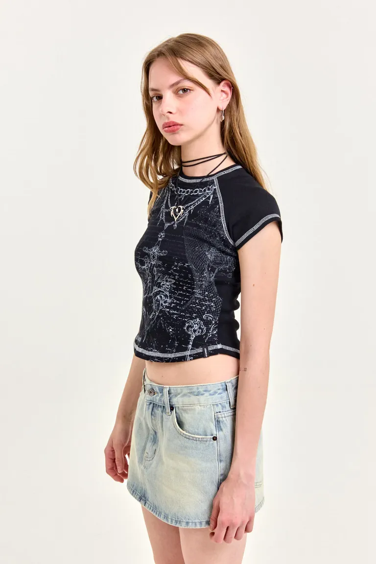 Remera manga corta de ribb con estampado y bordados contrastantes de 47 Street en Remeras para argentina