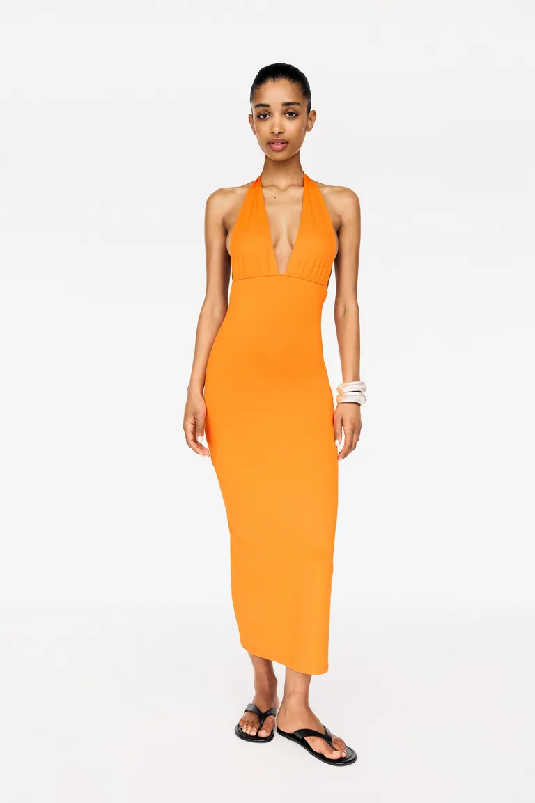 Vestido midi escote pico poliamida de Pull&Bear en Vestidos para argentina