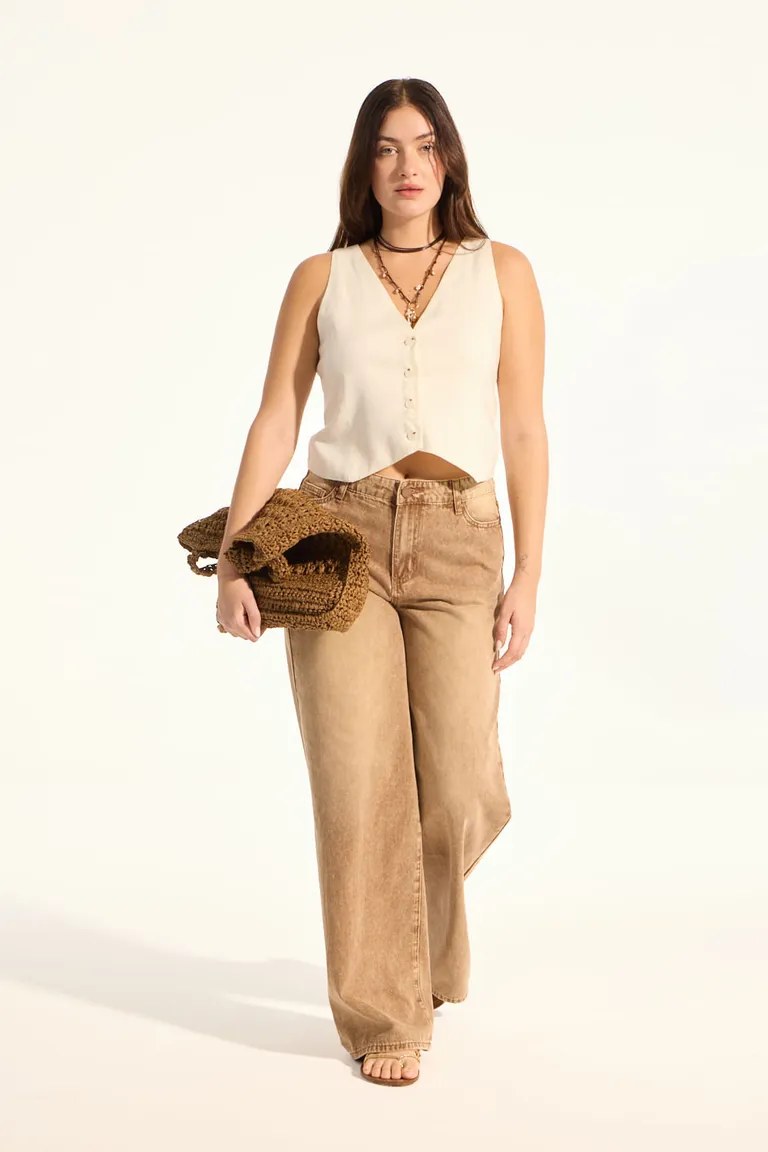 Pantalones de tiro medio de pierna ancha en tonalidad beige de Portsaid en Pantalones para argentina