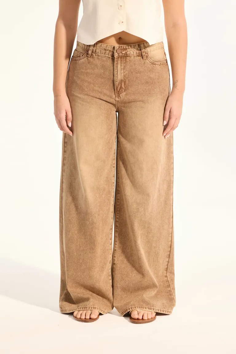 Pantalones de tiro medio de pierna ancha en tonalidad beige de Portsaid en Pantalones para argentina