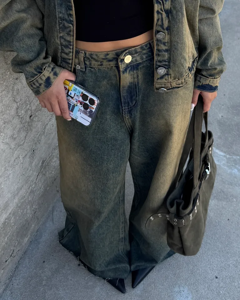 Pantalón wide leg de mezclilla con detalles metálicos y lavado exclusivo de Top White en Pantalones para argentina