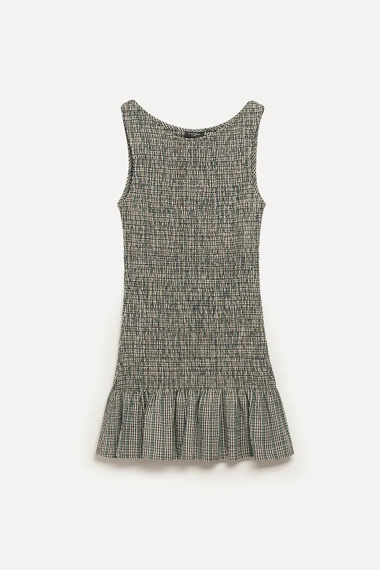 Vestido corto de algodón con textura cloque y falda evasé de 47 Street en Vestidos para argentina