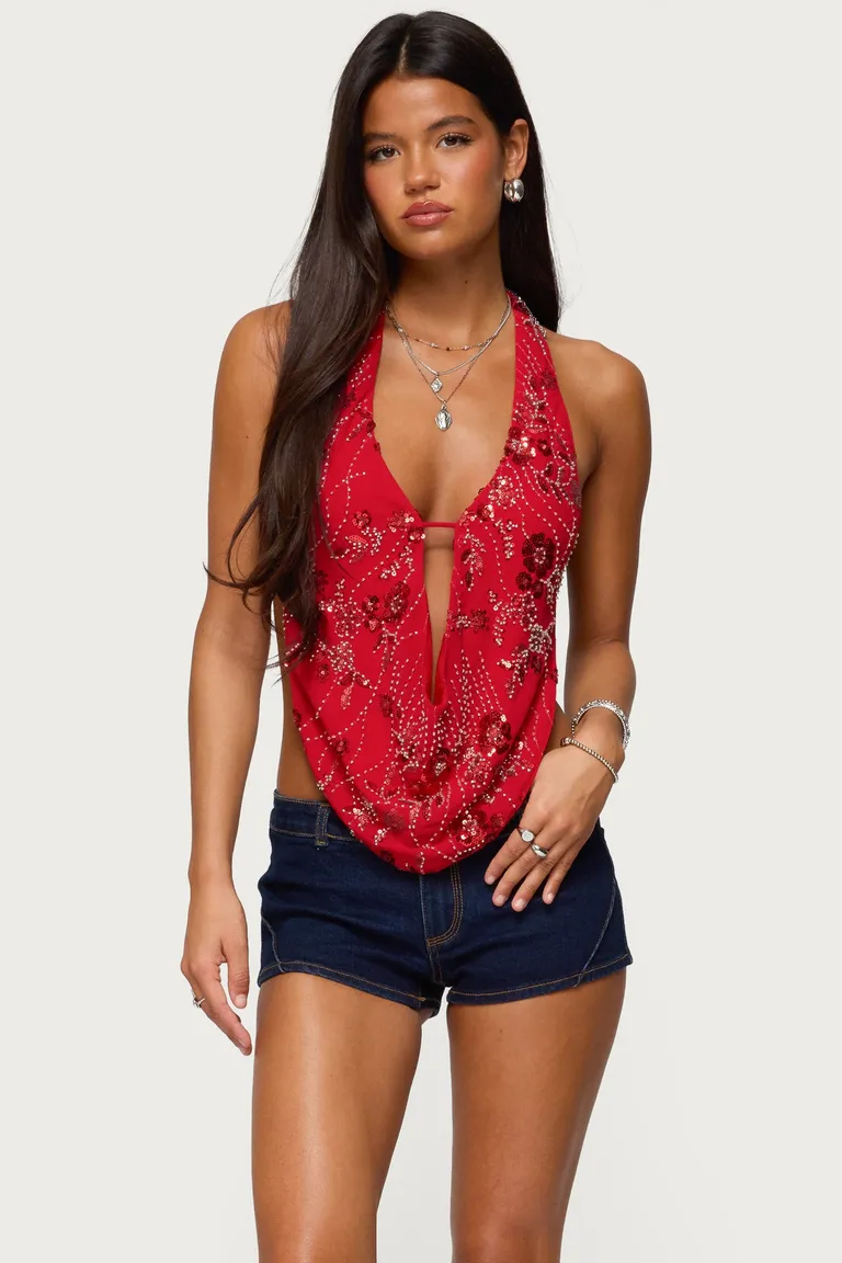 Top halter chifón cuentas de Edikted en Tops para argentina
