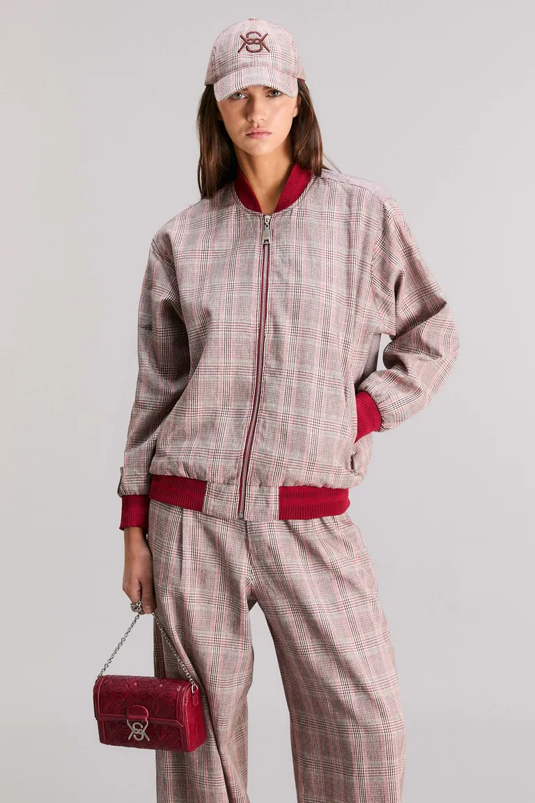 Chaqueta bomber de estilo cuadrillé y detalles en vichy para mujer de Kosiuko en Chaquetas para argentina