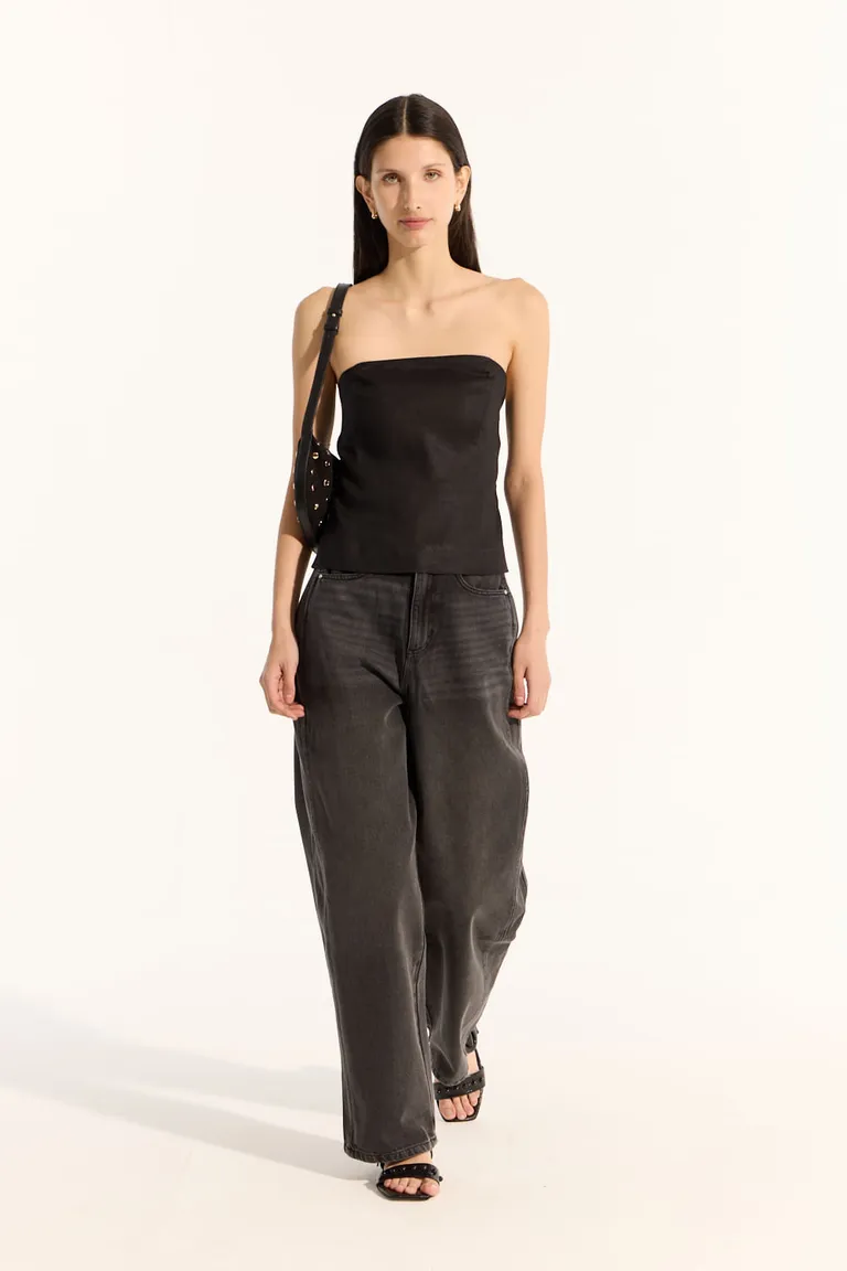 Top de Lino Negro Strapless con Cierre Lateral Invisible de Portsaid en Tops para argentina