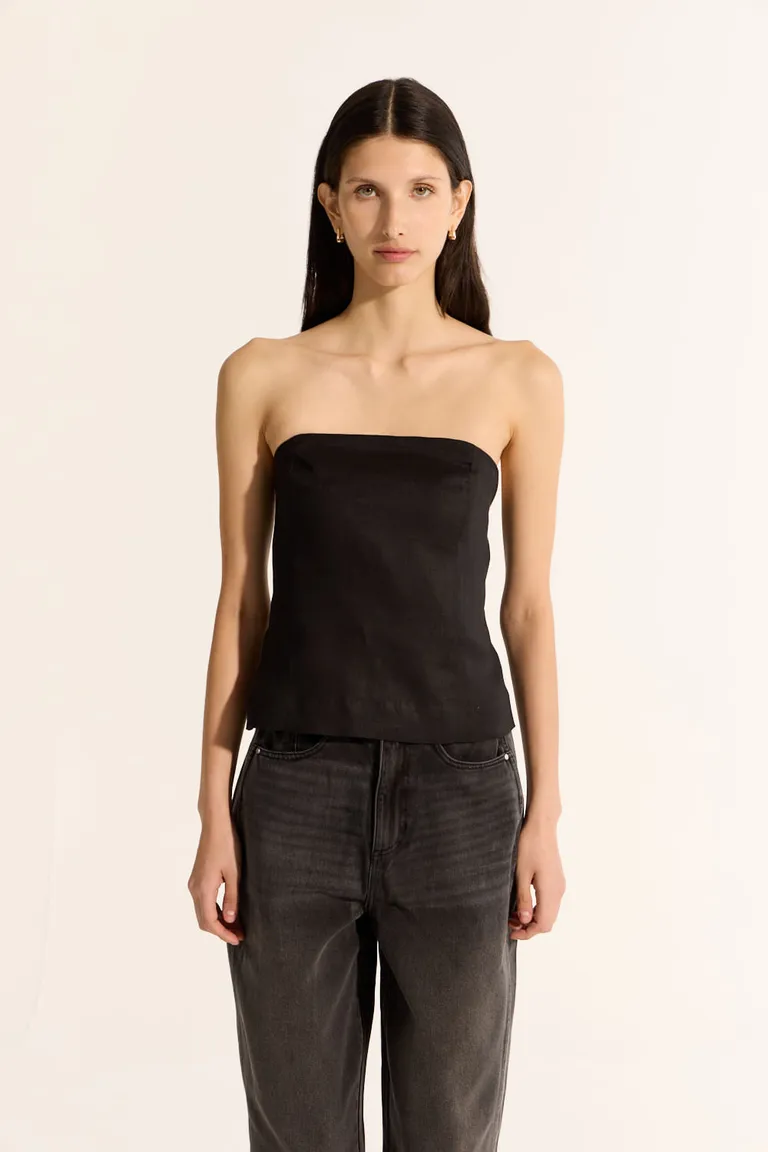 Top de Lino Negro Strapless con Cierre Lateral Invisible de Portsaid en Tops para argentina