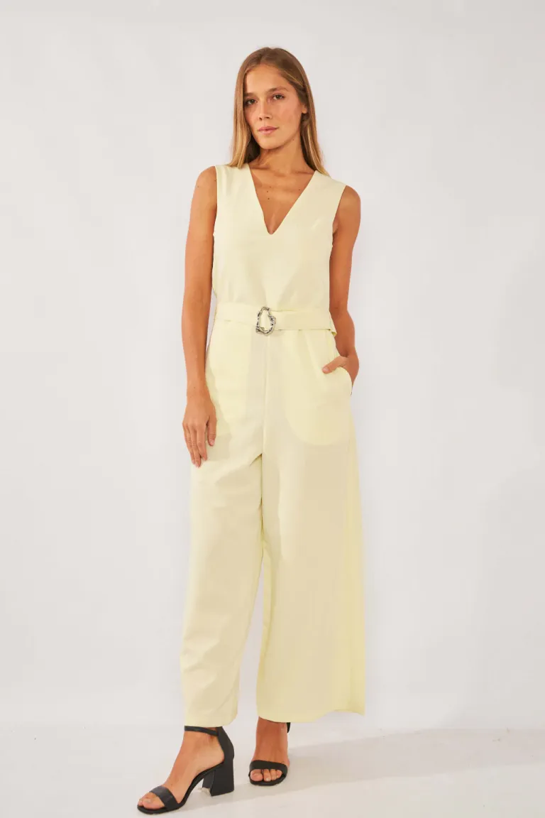 Mono saskastrero de escote en V con cinturón de hebilla para mujer de Belle en Monos para argentina